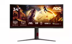 Монитор AOC CU34G4Z, 34" Curved 1500R, VA, WLED, 3440x1440@@240Hz, 1ms GtG, 0.3ms MPRT, 450cd m/2, 2500:1, 80M:1 DCR, Adaptive Sync, FlickerFree, Low Blue Light, Tilt, Height Adjust, Pivot, Swivel, 2xHDMI, DP, USB hub
