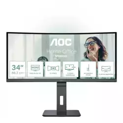 Монитор AOC CU34P3CV, 34" VA WLED, Curved 1500R, 3440x1440@@100Hz, 4ms GtG, 1ms MPRT, 300cd m/2, DCR 3000:1, 50M:1, AdaptiveSync, FlickerFree, Low Blue Light, 5Wx2, Tilt, Height Adjust, Swivel, HDMI, DP, USB hub