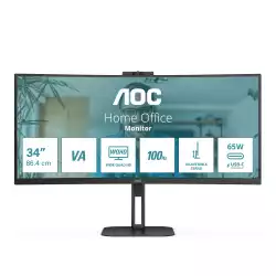 Монитор AOC CU34V5CW/BK, 34" Curved 1500R, VA, WLED, 3440x1440@@100Hz, 4ms GtG, 1ms MPRT, 300cd m/2, 3000:1, 20M:1 DCR, Adaptive Sync, FreeSync, Low Blue Light, 5Wx2, 2MP Webcam, Tilt, Height Adjust, Swivel, HDMI, DP, USB hub