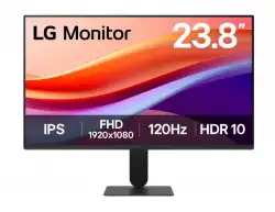 Монитор LG 24U41YA-B, 23,8" IPS, 1ms MBR, 5ms (GtG at Faster), 120Hz, 1500:1,  HDR 10 / sRGB 99%, Dynamic Action Sync, 250 cd/m2, Full HD 1920x1080, AMD FreeSync, VRR, Eye-care, LG Switch, Reader Mode, D-Sub, HDMI, Tilt, Black