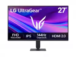Монитор LG 27G411A-B, UltraGear 27" IPS, AG, 1ms MBR, 144Hz, 5ms GtG, 1500:1, 250cd/m2, Full HD 1920x1080, sRGB 99%, HDR10, NVIDIA G-SYNC, AMD FreeSync, HDMI, DisplayPort, LG Switch, Headphone Out, VRR, Reader mode Tilt, Black