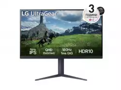 Монитор LG 32GS85Q-B, 31.5" UltraGear Nano IPS 1ms, AG, 180Hz, 1000:1, 350cd/m2, QHD (2560x1440), AMD FreeSync, NVIDIA G-SYNC, HDR 10, DCI-P3 98%, USB, HDMI, DisplayPort, Reader mode, Dynamic Action Sync, Headphone out, Height Adjustable,Tilt, Swivel, Black