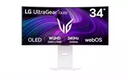 Монитор LG 34GX90SA-W, 34&quot;, OLED UltraGear 21:9 Curved Smart, IPS 0.03 ms, WQHD (3440x1440), 240Hz, HDR 10, 1500000:1, 250 cd/m2, DCI-P3 98.5%, USB 3.0, VRR, Free-sync, G-Sync, USB-C, PD 65W, HDMI, DP, PBP, Speakers, LG Switch, Height, Swivel, Tilt, White                          