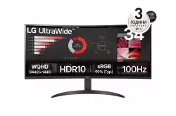 Монитор LG 34WR50QK-B, 34&quot; UltraWide Curved, AG, VA, 5ms, 1ms MBR, 3000:1, 300 cd/m2, 21:9, WQHD 3440x1440, HDR 10, sRGB 99%, FreeSync, 100 Hz, HDMI, DisplayPort, Tilt, Reader Mode, PBP, Headphone Out, Black                          