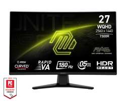 Монитор MSI MAG 274CQF, 27", 0.5ms, 180Hz, Rapid VA, 2560x1440 (WQHD), 16:9, CURVE 1500R, Adaptive-Sync, 93% DCI-P3, AG, 300 nits, 5000:1, DCR 100M:1, DP(1.4), 2xHDMI 2.0b, Tilt, VESA, Black, 3 kg                          