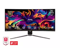 Монитор MSI MAG 341CQP QD-OLED, 34", 175Hz, 0.03ms, UWQHD 3440x1440, Oled Care 2.0, Fanless with Graphene, ClearMR 9000, HDR, KVM, 250 nits, 1500000:1, 100M;1, DP (1.4a), 2x HDMI (2.1), Type-C (DP alt. PD 15W), USB HUB, Adj.Stand 100mm, 6.7kg                          