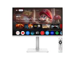 Монитор MSI Modern MD272UPSW, 27", 4ms, IPS, 3840x2160 (UHD), 16:9, Flat, Smart Google TV, Remote Control, HDR Ready, 300 nits, 1000:1, DP(1.4a), HDMI2.0b, TypeC DP alt. w/PD (65W), 2xUSB (2.0), LAN, WiFi 5, BT 5, Dolby Audio 2x3W, Pivot, Heigh Adj., White, 6.3k