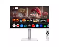 Монитор MSI Modern MD272UPSW, 27", 4ms, IPS, 3840x2160 (UHD), 16:9, Flat, Smart Google TV, Remote Control, HDR Ready, 300 nits, 1000:1, DP(1.4a), HDMI2.0b, TypeC DP alt. w/PD (65W), 2xUSB (2.0), LAN, WiFi 5, BT 5, Dolby Audio 2x3W, Pivot, Heigh Adj., White, 6.3k