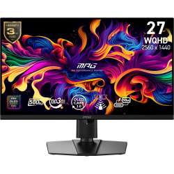 Монитор MSI MPG 271QR QD-OLED X50 Gaming, 26.5", 0.03ms, 500Hz, 2560x1440, G-SYNC, AMD FreeSync Premium Pro, AI Vision, Console Mode, ClearMR 21000, HDR True Black 500, Type-C(98W PD), DP(2.1a), 2xHDMI(2.1), USB Hub, Pivot, Heigh Adj., VESA, Black, 8.4kg