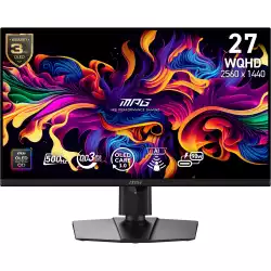 Монитор MSI MPG 271QR QD-OLED X50 Gaming, 26.5", 0.03ms, 500Hz, 2560x1440, G-SYNC, AMD FreeSync Premium Pro, AI Vision, Console Mode, ClearMR 21000, HDR True Black 500, Type-C(98W PD), DP(2.1a), 2xHDMI(2.1), USB Hub, Pivot, Heigh Adj., VESA, Black, 8.4kg