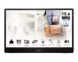 Монитор MSI PRO MP161 E2, Portable, 15.6" FHD IPS, Ultra Slim Design 1.08 cm, Connect with Smartphone, Display Kit app, MSI EyesErgo, Built-in Ergo Fold-out Kickstand, Built-in Speakers 2x 1.5W, 2x USB Type-C (DP 1.2a, 15W PD), mini HDMI, 4ms, 0.75 kg