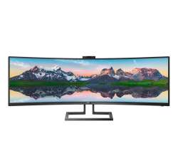 Монитор Philips 499P9H, 49" 32:9 Super Wide Curved 1800R VA LED, 5120x1440@@60Hz, HDR 400, 5ms, 3000:1, 80M:1 DCR, 450 cd/m2, Web cam,Tilt, Swivel, Heigh Adjust, HDMI, DP, Headphone Out, Speakers, USB-C/USB 3.1, RJ45, Black