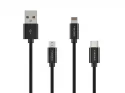 Natec USB micro(m) + Lightning(m) + USB-C(m) 3in1 cable, 1m