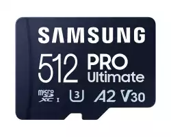 Samsung 512GB micro SD Card PRO Ultimate with USB Reader , UHS-I, Read 200MB/s - Write 130MB/s, U3, V30, A2