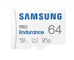 Samsung 64 GB micro SD PRO Endurance, Adapter, Class10, Waterproof, Magnet-proof, Temperature-proof, X-ray-proof, Read 100 MB/s - Write 30 MB/s