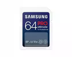 Samsung 64GB SD Card PRO Ultimate with USB Reader, U3, V30 , Read 200MB/s - Write 130MB/s