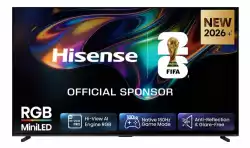 Телевизор Hisense 100" UR8S, 4K Ultra HD 3840x2160, RGB Mini Led , DLED, Quantum Dot, 180Hz, IPS, HDR 10+, HLG, Dolby Vision IQ, Dolby Atmos, Smart TV,Light Sensor,WiFi 6eGHz, WiFi Direct, BT,2x10 W + 20 W + 2x5 W, Anyview Cast, 4xHDMI, 2xUSB, LAN, CI+, DVB-T2/C/S