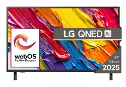 Телевизор LG 43QNED82A3B, 43" 4K QNED HDR Smart TV, 3840x2160, DVB-T2/C/S2, Alpha 7 AI Processor, HDR10 / HLG, webOS 25 ThinQ, VRR / ALLM / HGiG, 4K Upscaling, WiFi 5, Voice Controll, Bluetooth 5, AirPlay 2, LAN, CI, HDMI, SPDIF, Google Cast, 2 pole Stand
