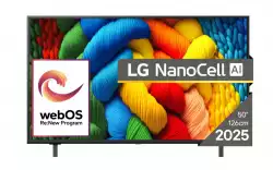 Телевизор LG 50NANO80A3B, 50" 4K HDR Smart Nano Cell TV, 3840x2160, DVB-T2/C/S2, AI Alpha 7, HDR 10 PRO, webOS 25, ThinQ AI, VRR, ALLM, HGiG, WiFi, Clear Voice, AI Upscaling, Bluetooth, Hdmi e-ARC , CI, LAN, AirPlay2, Chromecast, 2 Pole stand, Black                          