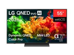Телевизор LG 55QNED81B3A, 55" 4K QNED MiniLED Smart TV, 3840x2160, DVB-T2/C/S2, Alpha 7 AI Processor, HDR10/HLG, webOS 26 ThinQ, VRR/ALLM/HGiG, 4K Super Upscaling, WiFi 5, Bluetooth 5.3, AirPlay 2, SPDIF, LAN, CI, HDMI, AI Sound Pro, Google Cast, Motion Booster                          