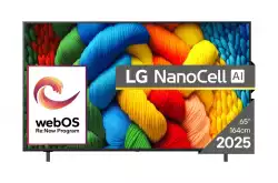 Телевизор LG 65NANO80A3B, 65&quot; 4K HDR Smart Nano Cell TV, 3840x2160, DVB-T2/C/S2, AI Alpha 7, HDR 10 PRO, webOS 25, ThinQ AI, VRR, ALLM, HGiG, WiFi, Clear Voice, AI Upscaling, Bluetooth, Hdmi e-ARC , CI, LAN, AirPlay2, Chromecast, 2 Pole stand, Black                          
