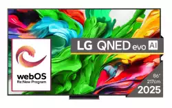 Телевизор LG 86QNED86A3A, 86" 4K QNED HDR Smart TV, 3840x2160, 120Hz Native (VRR 144Hz), DVB-T2/C/S2, Alpha 8 AI Processor, HDR 10 PRO, webOS 25 ThinQ, 4K Upscaling, WiFi 5, Dolby Vision, Bluetooth 5.1, AirPlay 2, LAN, CI, HDMI, SPDIF, Stand