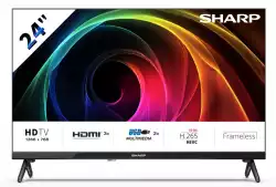 Телевизор Sharp 24HA1205E, 24" LED HD 1366x768 Frameless, 100 000:1, DVB-T/T2/C/S/S2, Active Motion 100, Speaker 2x3W, Dolby Digital, CI+, 3xHDMI (ARC/CEC), 2xUSB, LAN, Video/Audio input (3 x RCA), Hotel Mode, E, 2 pole Stand