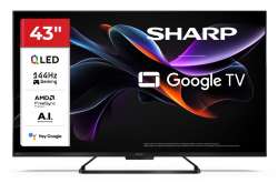 Телевизор Sharp 43HR7265E, 43" QLED Google TV, 144 Hz, 4K Ultra HD 3840x2160 Frameless, AQUOS, DVB-T/T2/C/S/S2, Active Motion 1400, HDR10, Dolby Atmos, Dolby Vision, DTS:X, Google Assistant, Google Cast, HDMI 2.1 with eARC, VRR, 3.5mm Headphone jack / line-out                          