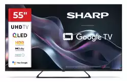 Телевизор Sharp 55HP6265E, 55" QLED Google TV, 4K Ultra HD 3840x2160 Frameless, 1 000 000:1, AQUOS, DVB-T/T2/C/S/S2, Active Motion 1000, HDR10, Dolby Atmos, Dolby Vision, Google Assistant, Google Cast, HDMI 2.1 with eARC, 3.5mm Headphone jack / line-out, USB, Wi-                          