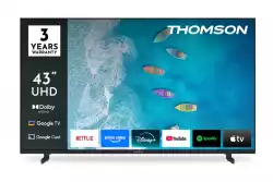Телевизор Thomson 43" UHD Google TV; 3840 x 2160 (4K UHD), DLED, 60 Hz, Dolby Audio, Google Cast, DVB-T/T2/C/S/S2, HDR10, Wi-Fi, Bluetooth, LAN, HDMI 3 (2.1), USB 2 (2.0), AV IN, Hotel mode, Side Feet, Black Телевизор Thomson 43" UHD Google TV; 3840 x 2160 (4K UHD), DLED, 60 Hz, Dolby Audio, Google Cast, DVB-T/T2/C/S/S2, HDR10, Wi-Fi, Bluetooth, LAN, HDMI 3 (2.1), USB 2 (2.0), AV IN, Hotel mode, Side Feet, Black