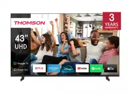Телевизор Thomson 43" UHD Google TV; 3840 x 2160 (4K UHD), 5000:1, DLED, 60 Hz, Dolby Audio, Google Cast, DVB-T/T2/C/S/S2, HDR10,  Wi-Fi, Bluetooth, LAN, HDMI 2 (2.0) + 2 (2.1), USB 2 (2.0) + 1 (3.0), AV IN, Side Feet, Black