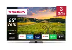 Телевизор Thomson 55" QLED Google TV; 3840 x 2160 (4K UHD), 4000:1, QLED, 60 Hz, DVB-T/T2/C/S/S2, HDR10, Wi-Fi, Bluetooth, LAN, HDMI 2 (2.0) + 2 (2.1), USB 2 (2.0) + 1 (3.0),Central Swivel Stand, Dark gray