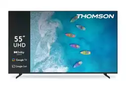 Телевизор Thomson 55" UHD Google TV; 3840 x 2160 (4K UHD), DLED, 60 Hz, Dolby Audio, Google Cast, DVB-T/T2/C/S/S2, HDR10, Wi-Fi, Bluetooth, LAN, HDMI 3 (2.1), USB 2 (2.0), AV IN, Hotel mode, Side Feet, Black Телевизор Thomson 55" UHD Google TV; 3840 x 2160 (4K UHD), DLED, 60 Hz, Dolby Audio, Google Cast, DVB-T/T2/C/S/S2, HDR10, Wi-Fi, Bluetooth, LAN, HDMI 3 (2.1), USB 2 (2.0), AV IN, Hotel mode, Side Feet, Black