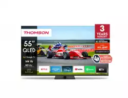 Телевизор Thomson Smart QLED Pro TV 55"; Google TV; 3840 x 2160 (4K UHD), DLED, 144 Hz, DVB-T/T2/C/S/S2, HDR10, Wi-Fi, Bluetooth, LAN, HDMI 4 (2.1), USB 2 (2.0) + 1 (3.0), Central Swivel Stand, Black