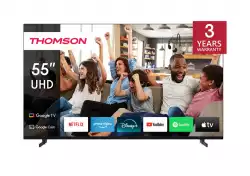 Телевизор Thomson Smart UHD TV 55"; Google TV; 3840 x 2160 (4K UHD), 5000:1, DLED, 60 Hz, DVB-T/T2/C/S/S2, HDR10, Wi-Fi, Bluetooth, LAN, HDMI 2 (2.0) + 2 (2.1), USB 2 (2.0) + 1 (3.0), Side Feet, Black Телевизор Thomson Smart UHD TV 55"; Google TV; 3840 x 2160 (4K UHD), 5000:1, DLED, 60 Hz, DVB-T/T2/C/S/S2, HDR10, Wi-Fi, Bluetooth, LAN, HDMI 2 (2.0) + 2 (2.1), USB 2 (2.0) + 1 (3.0), Side Feet, Black