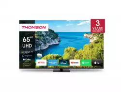 Телевизор Thomson Smart UHD TV 65"; Google TV; 3840 x 2160 (4K UHD), 4000:1, DLED, 60 Hz, DVB-T/T2/C/S/S2, HDR10, Wi-Fi, Bluetooth, LAN, HDMI 2 (2.0) + 2 (2.1), USB 2 (2.0) + 1 (3.0),Central Swivel Stand, Black                          