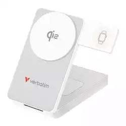 Verbatim Foldable 3-in-1 Qi2 Magnetic Wireless Power Bank 10000 mAh White