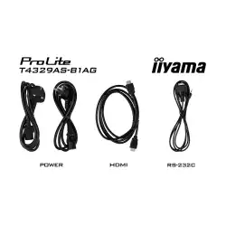 Дисплей IIYAMA T4329AS-B1AG, 42.5", VA panel, AG, 16:9, UHD 3840 x 2160, 6.5ms, 500cd/m2, 4000:1, DeepContrast-PCAP, 2x HDMI, USB-C, LAN, RS232c, IR, 2x USB, Speakers, Portrait, Android 14, iiSignage2, Quad Core A73, 4GB, 32GB, 24/7, 8H glass, VESA, Black