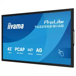 Дисплей IIYAMA T4329AS-B1AG, 42.5", VA panel, AG, 16:9, UHD 3840 x 2160, 6.5ms, 500cd/m2, 4000:1, DeepContrast-PCAP, 2x HDMI, USB-C, LAN, RS232c, IR, 2x USB, Speakers, Portrait, Android 14, iiSignage2, Quad Core A73, 4GB, 32GB, 24/7, 8H glass, VESA, Black