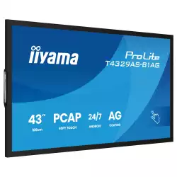 Дисплей IIYAMA T4329AS-B1AG, 42.5", VA panel, AG, 16:9, UHD 3840 x 2160, 6.5ms, 500cd/m2, 4000:1, DeepContrast-PCAP, 2x HDMI, USB-C, LAN, RS232c, IR, 2x USB, Speakers, Portrait, Android 14, iiSignage2, Quad Core A73, 4GB, 32GB, 24/7, 8H glass, VESA, Black