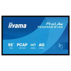 Дисплей IIYAMA T5529AS-B1AG, 54.6", VA panel, AG, 16:9, UHD 3840 x 2160, 6.5ms, 500cd/m2, 4000:1, DeepContrast-PCAP, 2x HDMI, USB-C, LAN, RS232c, IR, 2x USB, Speakers, Portrait, Android 14, iiSignage2, Quad Core A73, 4GB, 32GB, 24/7, 8H glass, VESA, Black