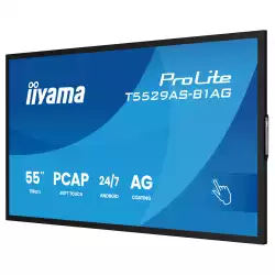 Дисплей IIYAMA T5529AS-B1AG, 54.6", VA panel, AG, 16:9, UHD 3840 x 2160, 6.5ms, 500cd/m2, 4000:1, DeepContrast-PCAP, 2x HDMI, USB-C, LAN, RS232c, IR, 2x USB, Speakers, Portrait, Android 14, iiSignage2, Quad Core A73, 4GB, 32GB, 24/7, 8H glass, VESA, Black