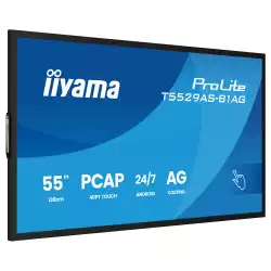 Дисплей IIYAMA T5529AS-B1AG, 54.6", VA panel, AG, 16:9, UHD 3840 x 2160, 6.5ms, 500cd/m2, 4000:1, DeepContrast-PCAP, 2x HDMI, USB-C, LAN, RS232c, IR, 2x USB, Speakers, Portrait, Android 14, iiSignage2, Quad Core A73, 4GB, 32GB, 24/7, 8H glass, VESA, Black