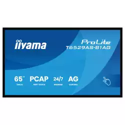 Дисплей IIYAMA T6529AS-B1AG, 64.5", VA panel, AG, 16:9, UHD 3840 x 2160, 6.5ms, 500cd/m2, 4000:1, DeepContrast-PCAP, 2x HDMI, USB-C, LAN, RS232c, IR, 2x USB, Speakers, Portrait, Android 14, iiSignage2, Quad Core A73, 4GB, 32GB, 24/7, 8H glass, VESA, Black