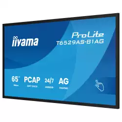 Дисплей IIYAMA T6529AS-B1AG, 64.5", VA panel, AG, 16:9, UHD 3840 x 2160, 6.5ms, 500cd/m2, 4000:1, DeepContrast-PCAP, 2x HDMI, USB-C, LAN, RS232c, IR, 2x USB, Speakers, Portrait, Android 14, iiSignage2, Quad Core A73, 4GB, 32GB, 24/7, 8H glass, VESA, Black