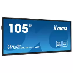 Дисплей IIYAMA TE10518UWI-B1AG 104,6" 40-Points PureTouch-IR, VA Panel, AG, 21:9, 5K UHD 5120x2160, 450cd/m2, 4000:1, 6,5ms, Android 13 OS, iiWare 11, EShare, WiFi, OPS slot, A311D2 Quad core A76+A55, 8GB, 64GB, 4x HDMI, DP, 2x USB-C, RS232, HDMI Out, 6x USB, LAN, 16/7, VESA, Black