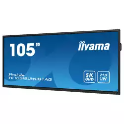 Дисплей IIYAMA TE10518UWI-B1AG 104,6" 40-Points PureTouch-IR, VA Panel, AG, 21:9, 5K UHD 5120x2160, 450cd/m2, 4000:1, 6,5ms, Android 13 OS, iiWare 11, EShare, WiFi, OPS slot, A311D2 Quad core A76+A55, 8GB, 64GB, 4x HDMI, DP, 2x USB-C, RS232, HDMI Out, 6x USB, LAN, 16/7, VESA, Black