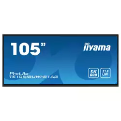 Дисплей IIYAMA TE10518UWI-B1AG 104,6" 40-Points PureTouch-IR, VA Panel, AG, 21:9, 5K UHD 5120x2160, 450cd/m2, 4000:1, 6,5ms, Android 13 OS, iiWare 11, EShare, WiFi, OPS slot, A311D2 Quad core A76+A55, 8GB, 64GB, 4x HDMI, DP, 2x USB-C, RS232, HDMI Out, 6x USB, LAN, 16/7, VESA, Black
