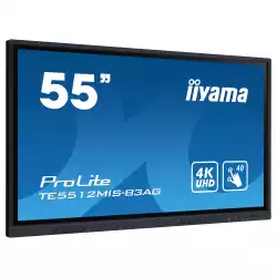 Дисплей IIYAMA TE5512MIS-B3AG, 55" IPS panel, Thin bezel, AG, 16:9, 4K 3840 x 2160, 400cd/m2, 1200:1, 8ms, PureTouch-IR, VGA, 3x HDMI, USB-C, 4x USB, RS232c, LAN, IR, SPDIF, HDMI Out, Speakers, 24/7, WiFi, BT, QC A55 CPU, 8GB, 64GB, OPS slot, Android 11, iiWare 10, VESA, Black