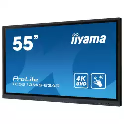 Дисплей IIYAMA TE5512MIS-B3AG, 55" IPS panel, Thin bezel, AG, 16:9, 4K 3840 x 2160, 400cd/m2, 1200:1, 8ms, PureTouch-IR, VGA, 3x HDMI, USB-C, 4x USB, RS232c, LAN, IR, SPDIF, HDMI Out, Speakers, 24/7, WiFi, BT, QC A55 CPU, 8GB, 64GB, OPS slot, Android 11, iiWare 10, VESA, Black